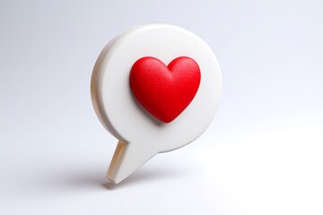 Red heart inside a white speech bubble icon symbolizing love and communication