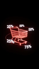 Shopping cart with discount percentages on black background