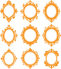 Doodle picture frame, hand drawn line vintage frame vector Golden shape on white background