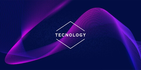Abstract glowing wave lines on dark blue background. Dynamic wave pattern. Modern flowing wavy lines. Futuristic technology concept. Suit for banner, poster, cover, brochure, flyer, website