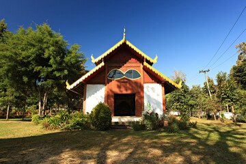 Scenery of Ubosot with glasses, Chan Temple or Wat Chan Temple at Galyani Vadhana District, Chiang Mai Province, Thailand
