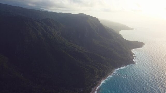 4k 30 fps sunset in th ecaribbean with mountains and the sea 3