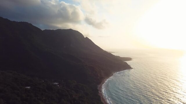 4k 30 fps sunset in th ecaribbean with mountains and the sea 2