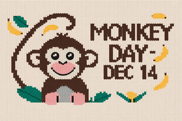 Monkey Day illustration pixel art style vector design celebrating December 14th with a cute monkey and bananas