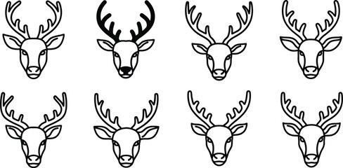 Obraz premium Set of nine deer heads with antlers in a grid pattern on white background