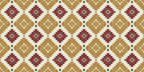 Ethnic abstract ikat art. Seamless pattern in tribal, folk embroidery, and Mexican style. Aztec geometric art ornament print. Design for carpet, wallpaper, clothing, wrapping, fabric, cover, textile