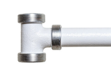 White pipe joint with metallic accents on black background