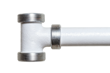 White pipe joint with metallic accents on black background