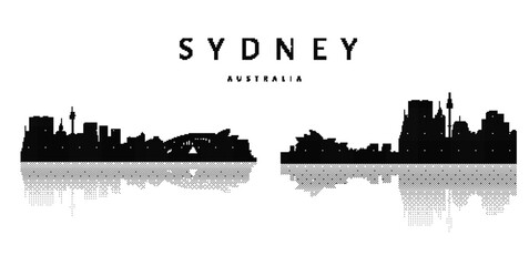 Naklejka premium Urban Sydney Australia Skyline Silhouette with Reflection in style y2k