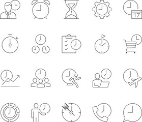 Time Management and Productivity Line Icons Set - Vector Illustration