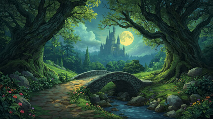 Enchanted Forest Path Leading to a Magical Castle