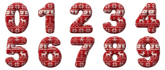 Cozy christmas numbers in knitted wool style festive white background 3d yarn pattern design