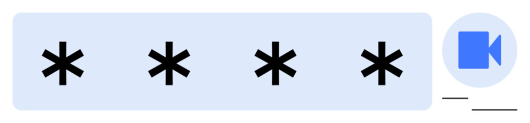Obraz premium Four asterisks representing a password field and video call icon symbolizing security, privacy, and virtual interaction. Ideal for digital security, data privacy, online access, communication, remote