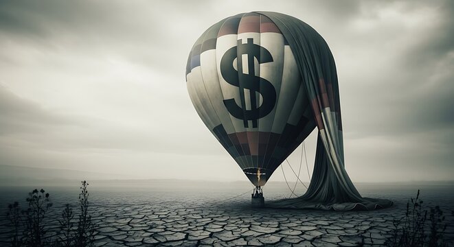 A Deflating Hot Air Balloon With a Dollar Sign Symbolizing Financial Crisis