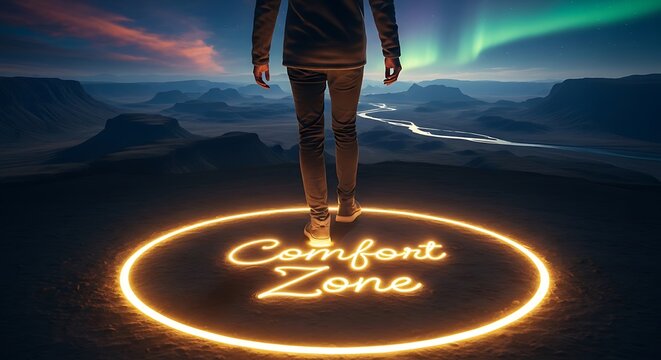 Stepping out of your comfort zone toward new horizons under the aurora borealis