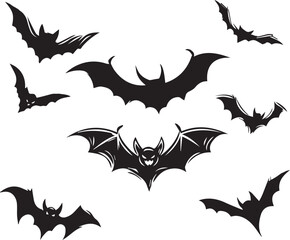 Set of Halloween bat silhouette vector Flying Bats Silhouette
