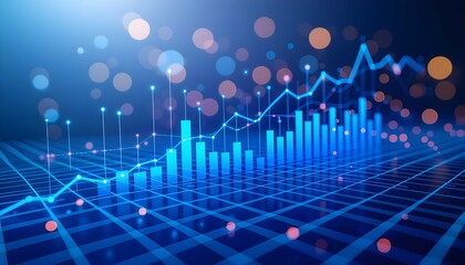 Blue digital graphs rising create futuristic financial background with glowing data