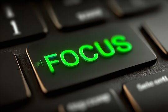 Bright green focus key symbolizes determination and concentration on a sleek keyboard
