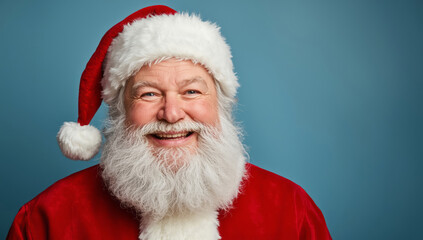 Naklejka premium Santa Clause in blue background, with copy space