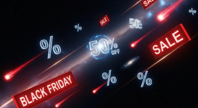 Black friday sale with falling discounts and percentages