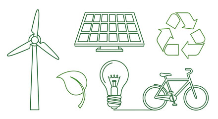 Showcase sustainable green living options with wind power and recycling icons