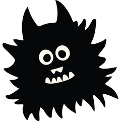 Black Fuzzy Monster With Sharp Teeth And Big Eyes Transparent Background Spiky Fur Cartoon Character Cute Adorable Creature