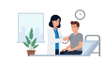Vector Doctor Medical Checkup Patient on Hospital Room Health Care