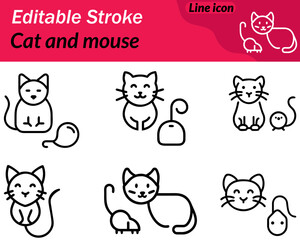 Cat and mouse set line icon. The composition conveys themes of playfulness pets behavior classic storytelling and animal interactions. Carefully balanced proportions ensure clarity at any size making.
