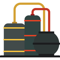 Industrial Oil Refinery Plant with Large Storage Tanks and Pipelines Under Bright Daylight Minimalist Flat Design Icon