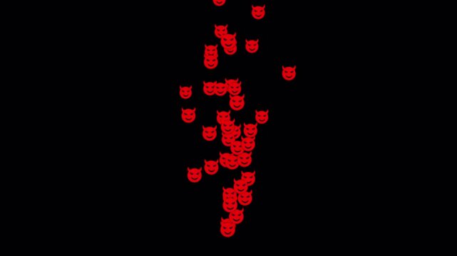 Red devil emojis rising upward on a transparent alpha channel, perfect for Halloween themes, spooky edits, dark overlays, and animated effects.