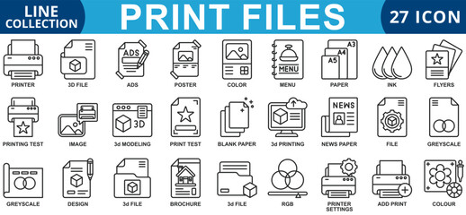 Print files icon set outline style icon set collection vector illustration