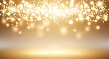 Golden bokeh lights background with sparkles and glow