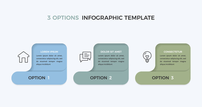 Three option infographic template with icons and rounded shapes
