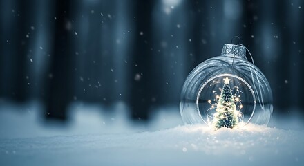 Sparkling Christmas Tree Ornament in Winter Wonderland A Festive Scene of Holiday Magic and Peace Nestled in Fresh