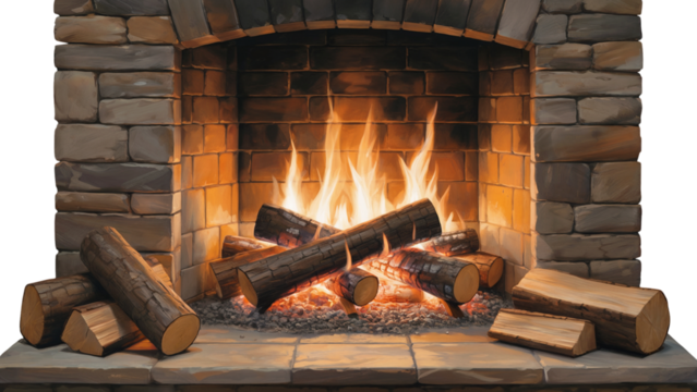 Cozy fireplace with crackling logs and glowing flames creates inviting warmth, perfect for winter holidays and peaceful nights, adding rustic charm to any design - Powered by Adobe
