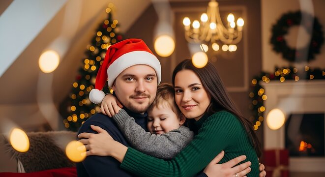 Christmas spirit loving family embraced in the warm glow of festive lights sharing laughter and creating unforgettable