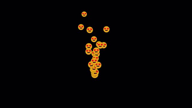Romantic heart-themed emojis drifting upward with clean transparency. Alpha channel animation ideal for love stories, sweet moments, and cheerful visuals.