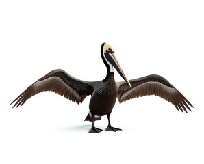 Fototapeta premium Brown pelican with wings spread with transparent background