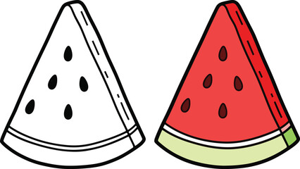 Fresh watermelon slices presented in coloring line and bold line styles perfect for healthy eating illustrations and summer themes