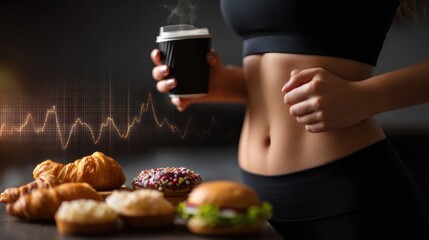 Fat Belly Next to Calorie Chart Highlights Nutrition Considerations for Healthy Eating Choices