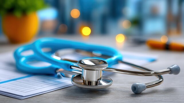 Relaxing medical office scene with stethoscope ready for patient care, perfect for healthcare marketing and promoting wellness initiatives today - Powered by Adobe