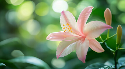 Fototapeta premium Soft pink hibiscus bloom with detailed petals, a natural beauty for floral designs and botanicals