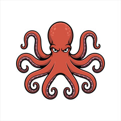 Red Octopus Kraken Mascot - Angry Sea Monster Vector
