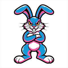 Vibrant Blue Cartoon Rabbit Mascot in Angry or Fierce Pose