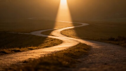 The paths branch off in many directions, with rays of light leading to the bright horizon.