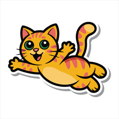 Jumping Cute Orange Kitten Character Vector Sticker Illustration
