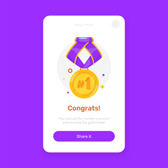 UI onboarding screen with First Place Gold Medal Badge