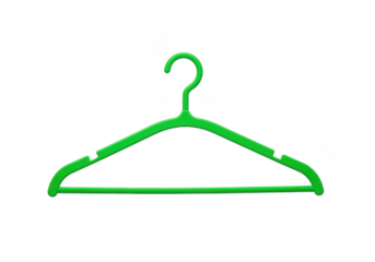 A single green plastic clothes hanger isolated on transparent background