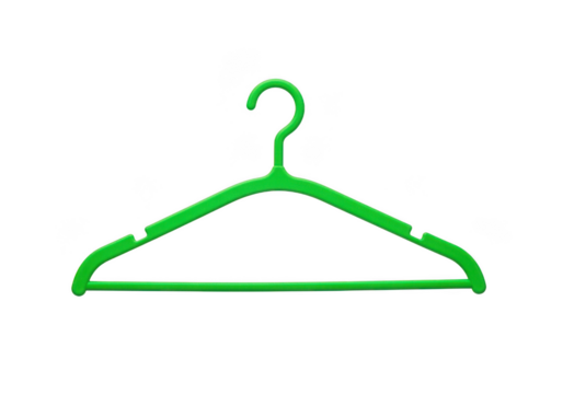 A single green plastic clothes hanger isolated on transparent background