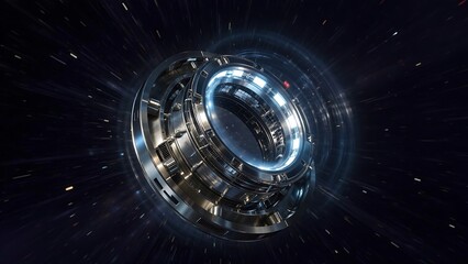 Futuristic energy core shimmering in hyperspace with vibrant light trails - dynamic, modern, sci-fi, high tech concept